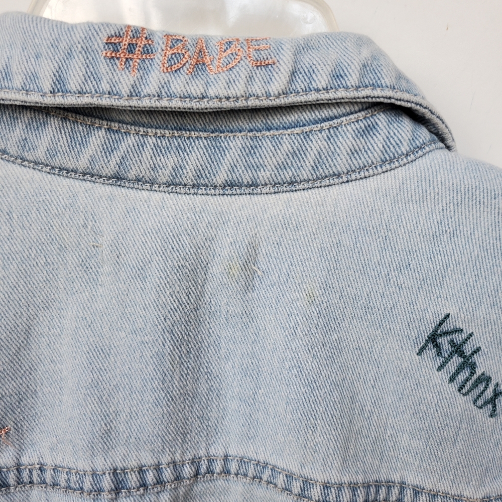 PAC SUN - Y2K Embroidery Sayings Jean Jacket with Pockets Large - Picture 10 of 16